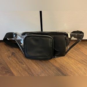Clear Fanny Pack/ Belt Bag with Faux Leather Accents